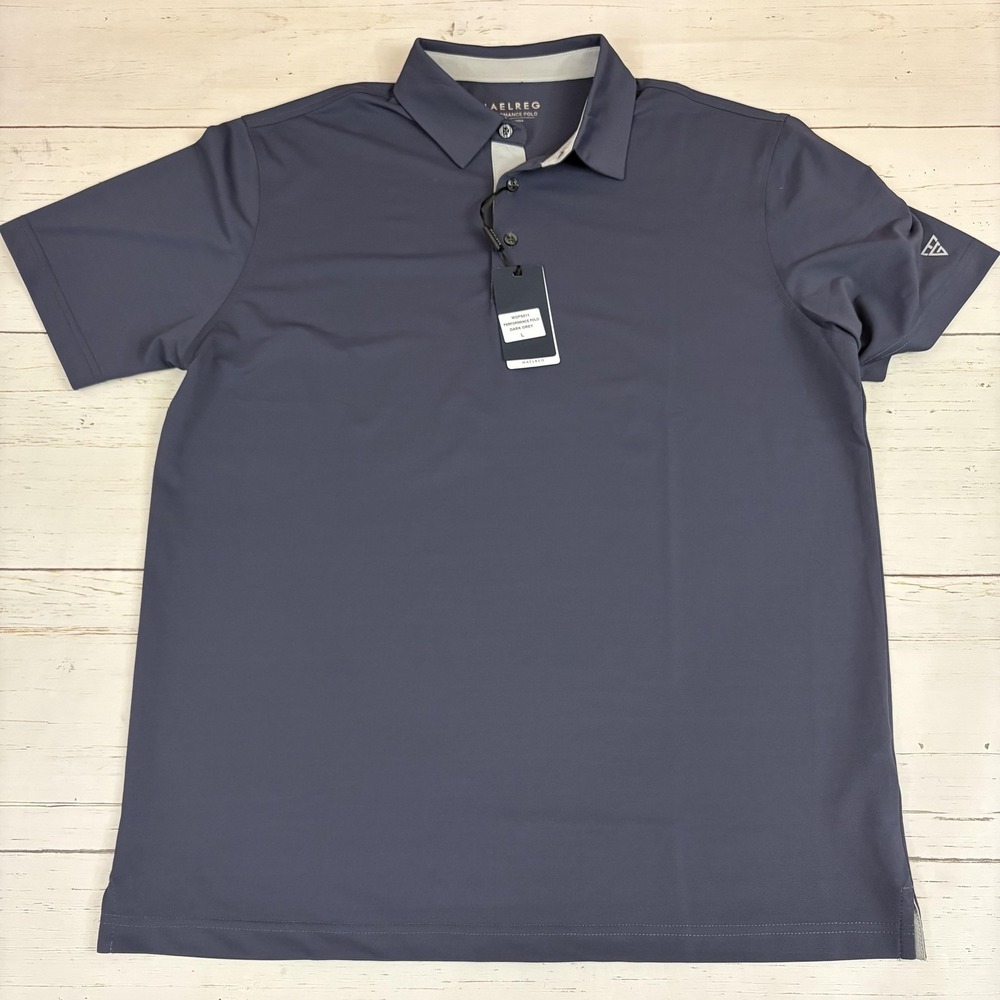 Maelreg Performance Polo Shirt Mens L Dark Grey Stretch Casual Short Sleeve